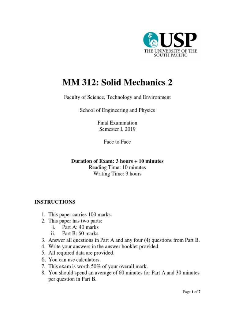 Engineering Exam: Solid Mechanics | PDF | Science & Mathematics
