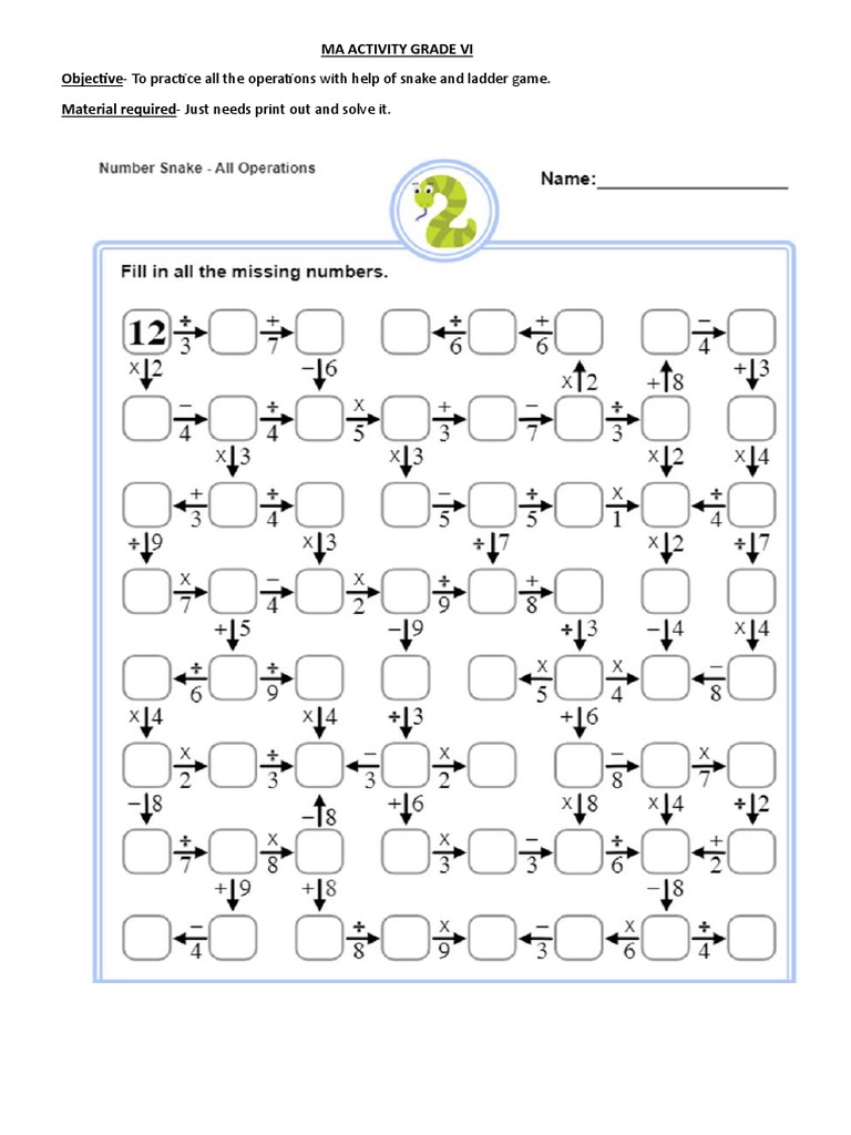 Snake and Ladder Math Practice | PDF