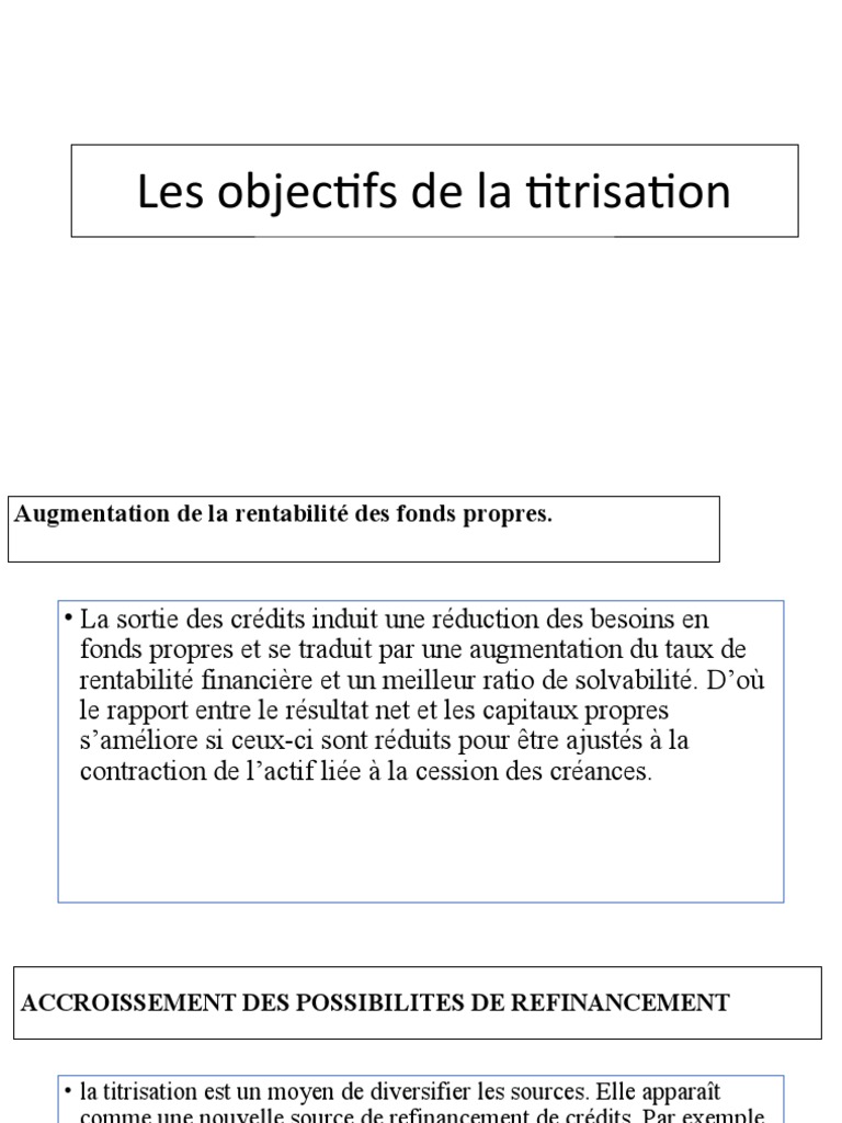 Objectifs et enjeux de la titrisation | PDF | Titrisation | Crédit