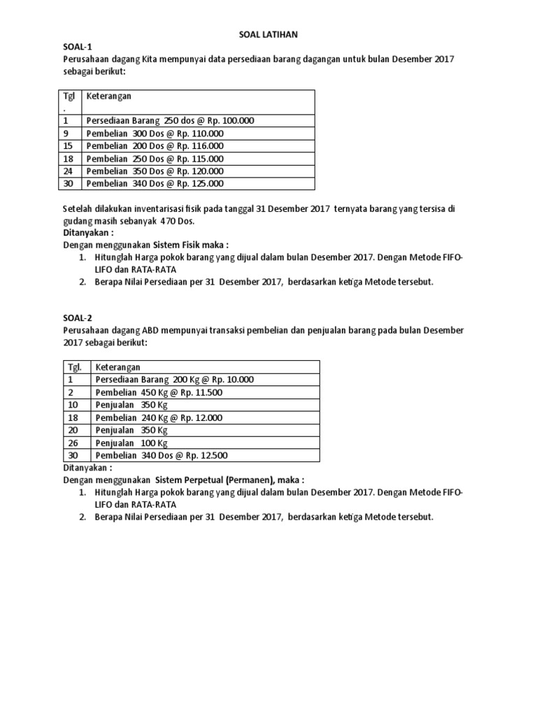 Analisis Persediaan Desember 2017: FIFO, LIFO, Rata-rata | PDF | Bisnis ...
