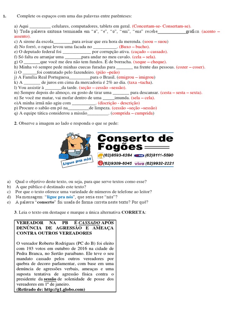 Atividades de Português para 8º Ano | PDF | Artes Linguísticas e Disciplina