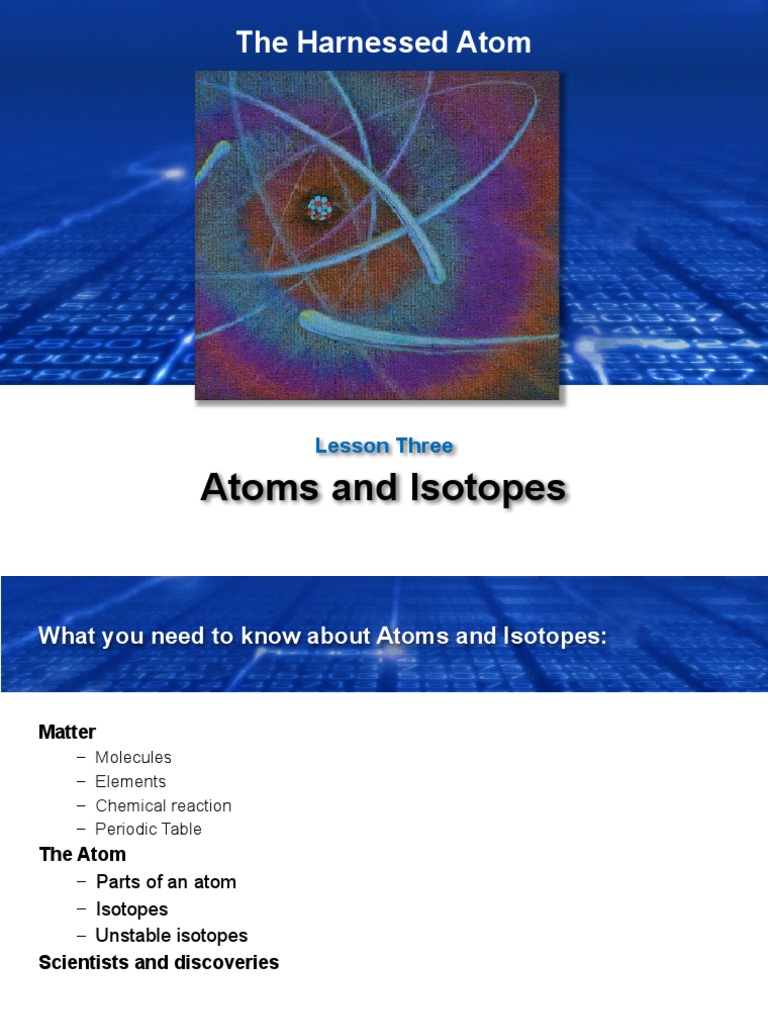 Lesson 3 Atoms and Isotopes PDF Atoms Atomic Nucleus
