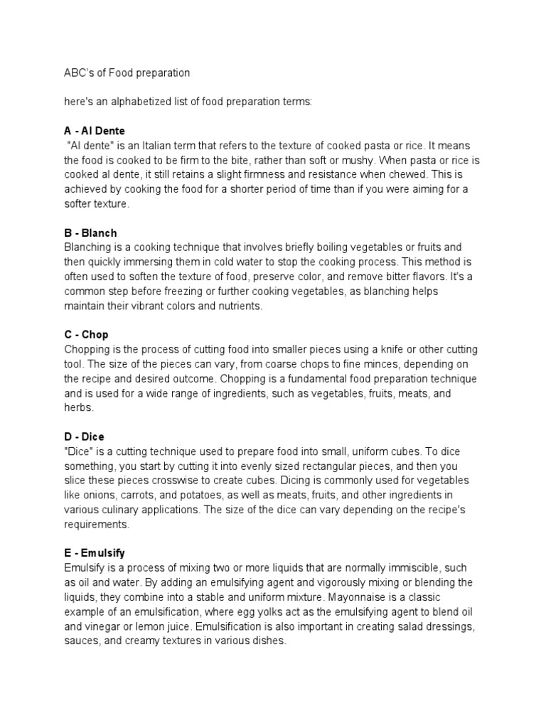 ABCs of Food Preparation Techniques | PDF | Cooking | Roasting