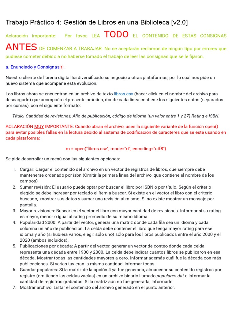 Tp 4 Gestión De Libros En Una Biblioteca Aed Pdf Informática