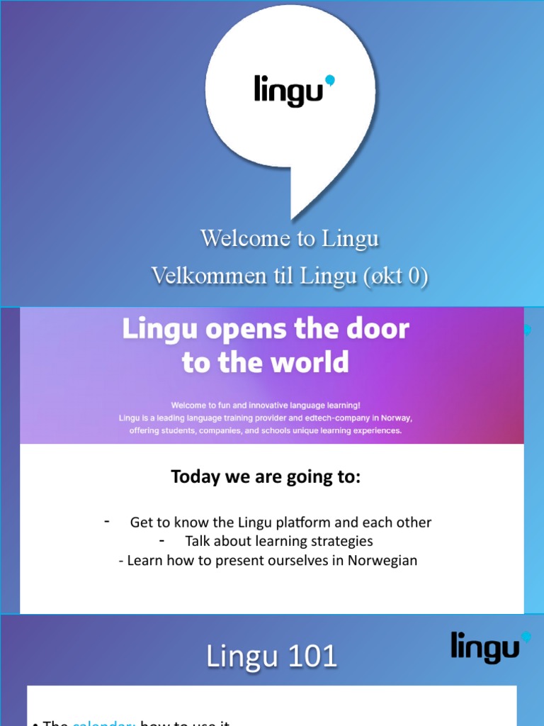 Rev - 0322 - Welcome - To - Lingu - Økt - 0 - A1 | PDF | Educational ...
