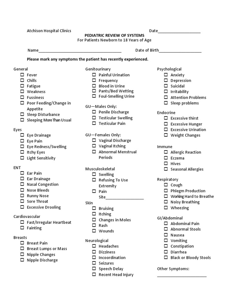 Pediatric Review of Systems Template | PDF | Allergy | Allergen