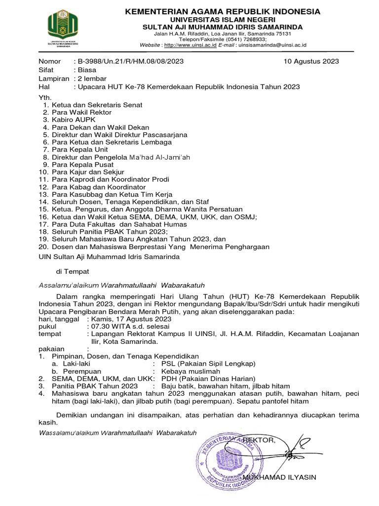Undangan Upacara - 17 Agustus | PDF