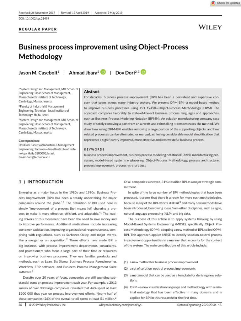Systems Engineering - 2019 - Casebolt - Business Process Improvement ...