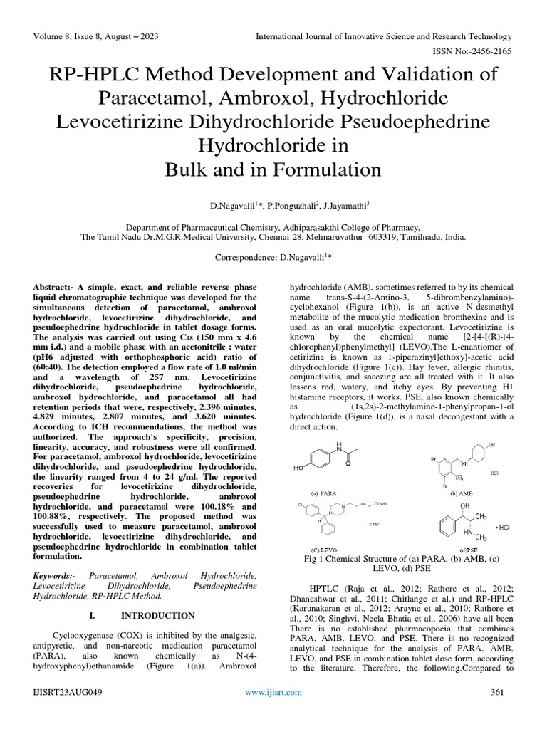 Rp hplc method development and validation of paracetamol ambroxol
