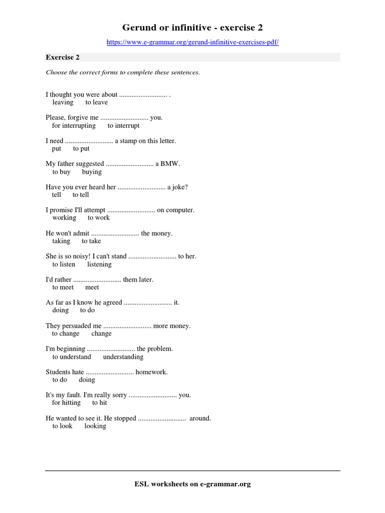 8.1. Gerund or Infinitive Exercise 2 | PDF | Home & Garden