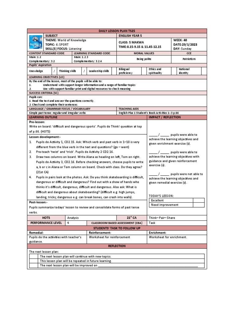 Content Standard Code: Learning Standard Code: Moral Values CCE Pupils ...