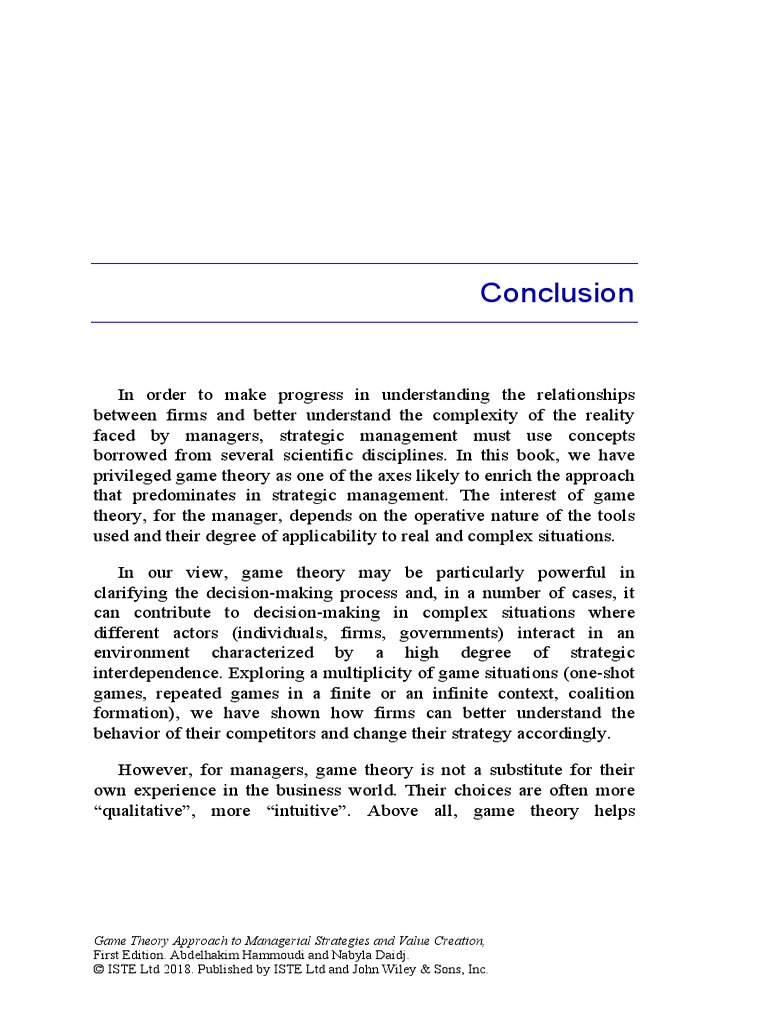 Game Theory Approach To Managerial Strategies and Value Creation - 2017 ...
