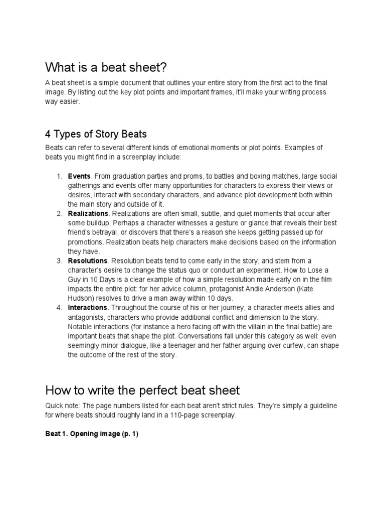 How To Write The Perfect Beat Sheet | PDF | Plot (Narrative) | Screenplay