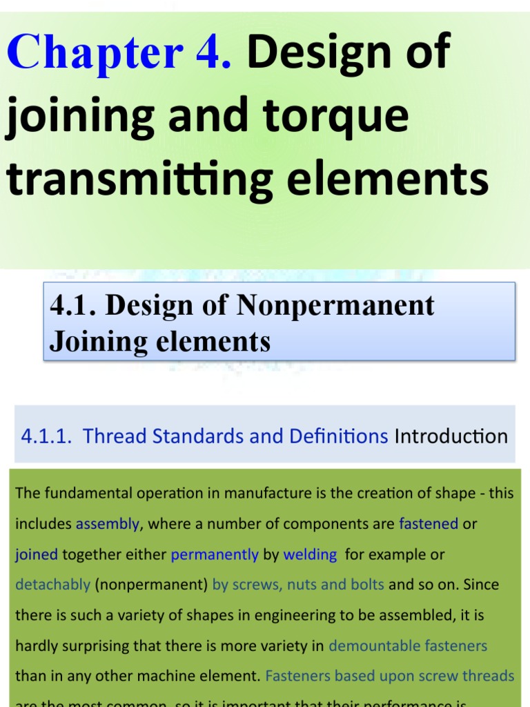 3 1 1 Design of Nonpermanent Joints & 3 1 2 Mechanics of Power Screws