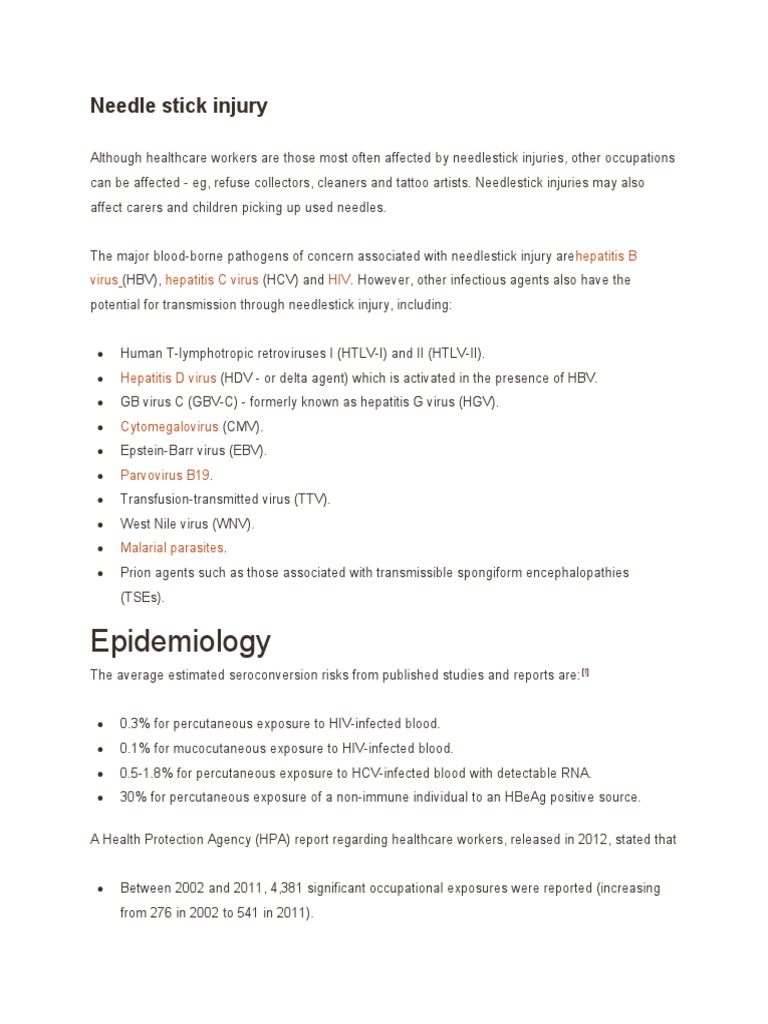 Needle Stick Injury PDF Medicine Causes Of Death