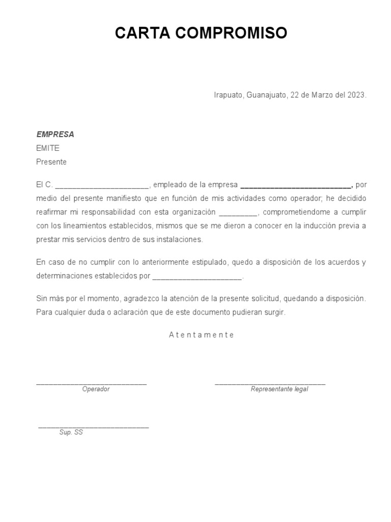 Carta Compromiso Laboral 2023 | PDF | Finanzas y dinero