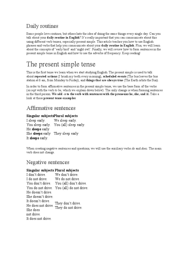 Present Simple for Daily Routines | PDF | Language Arts & Discipline
