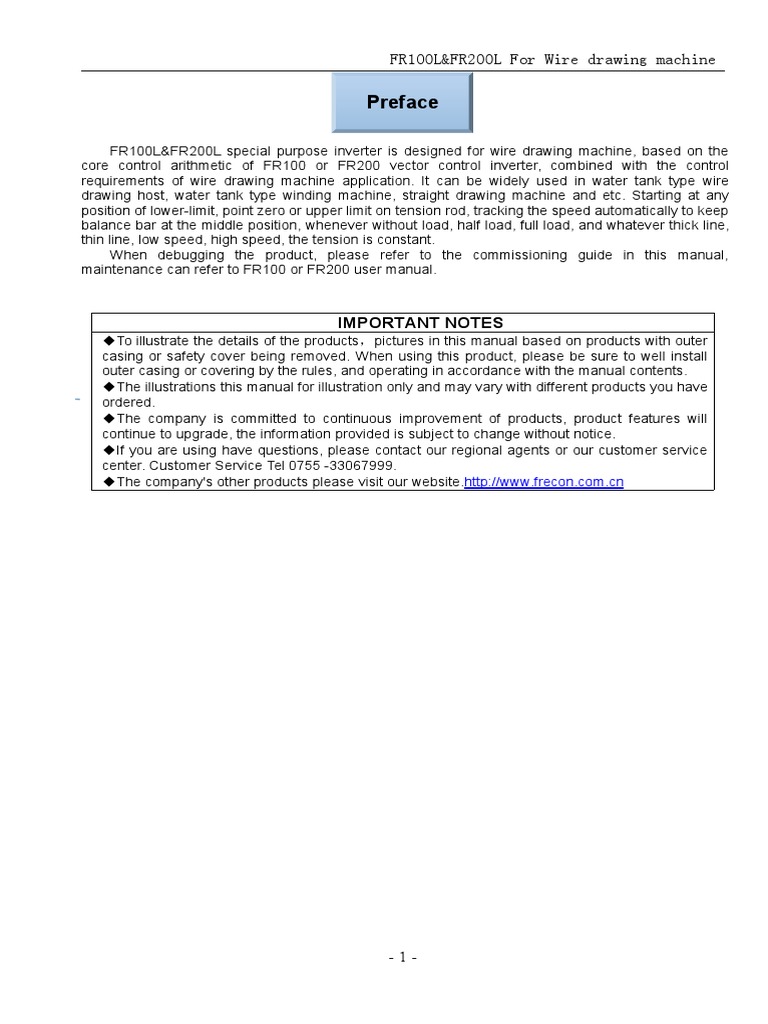 Preface: FR100L&FR200L For Wire Drawing Machine | PDF | Power Supply ...