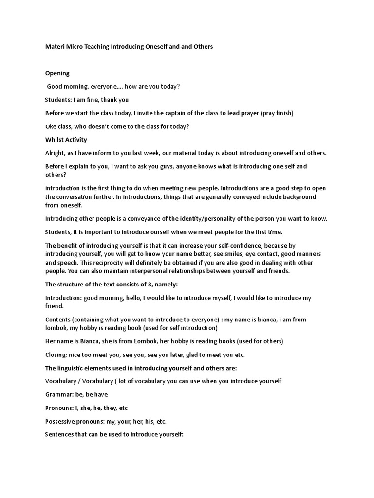 Materi Micro Teaching Introducing Oneself And And Others Pdf