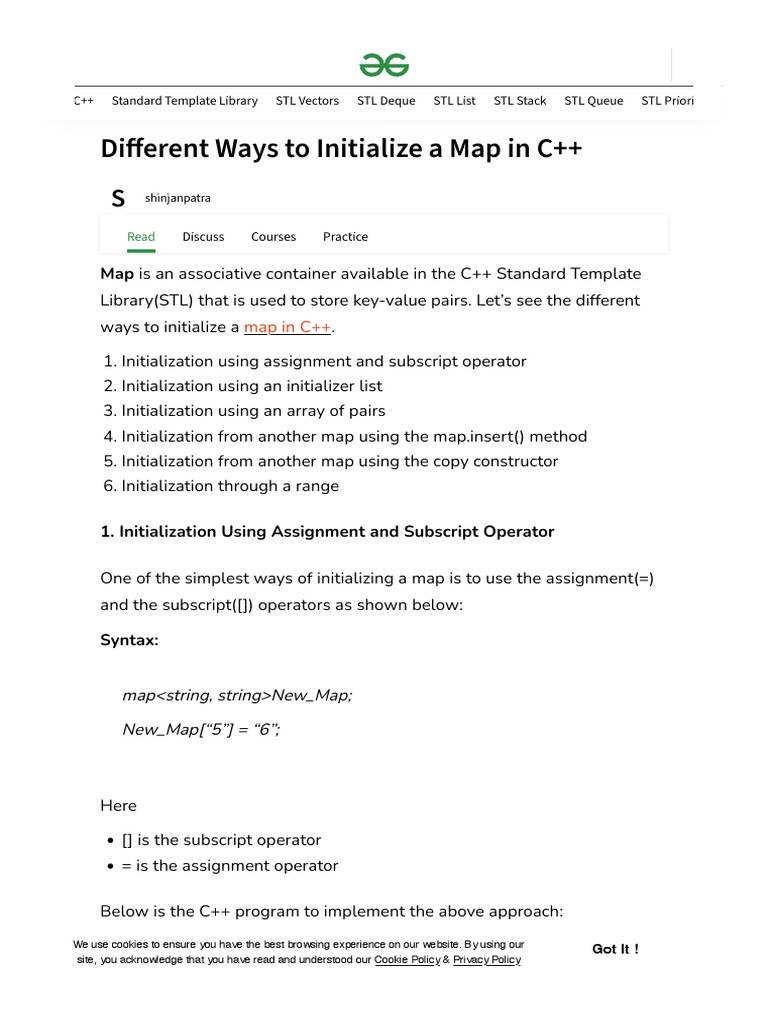 Different Ways To Initialize A Map in C++ - GeeksforGeeks | PDF