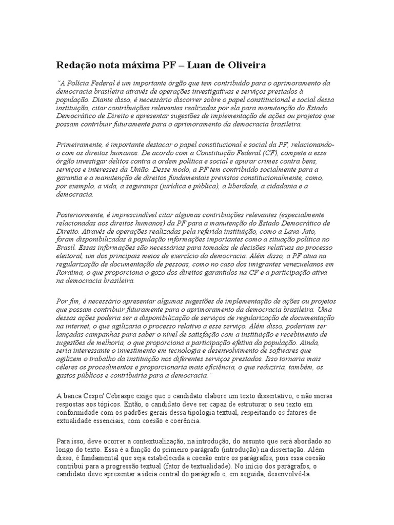 Redação Nota Máxima PF 2021 | PDF