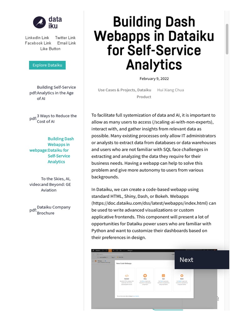 Building Dash Webapps in Dataiku For Self-Service Analytics | PDF