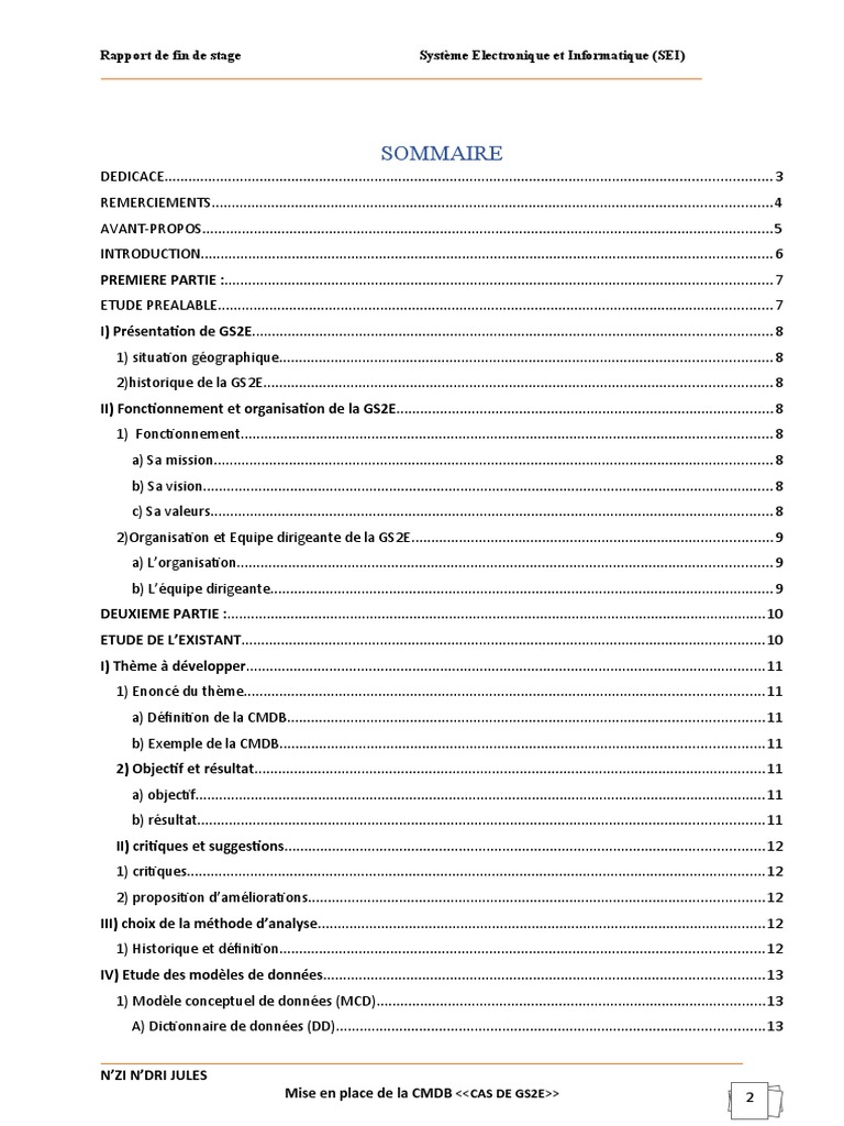 Rapport de stage sur la CMDB à GS2E | PDF