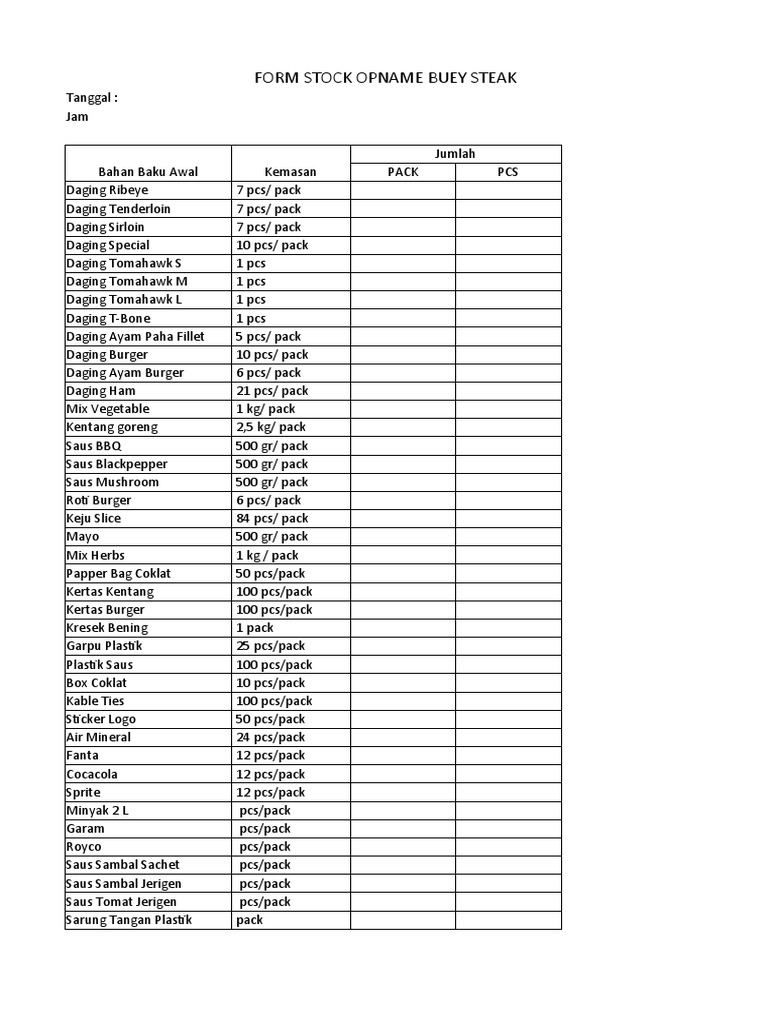 Stock Opname Buey Steak Inventory Report | PDF | Cooking, Food & Wine