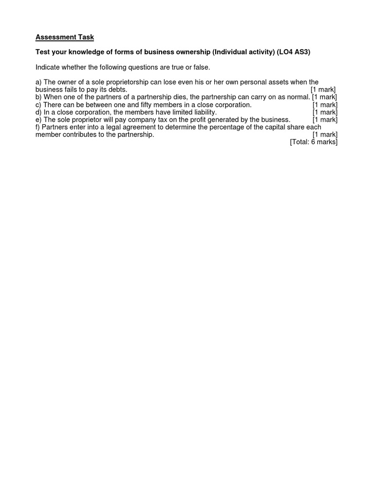 Forms Of Ownership Grade 11 Business Studies