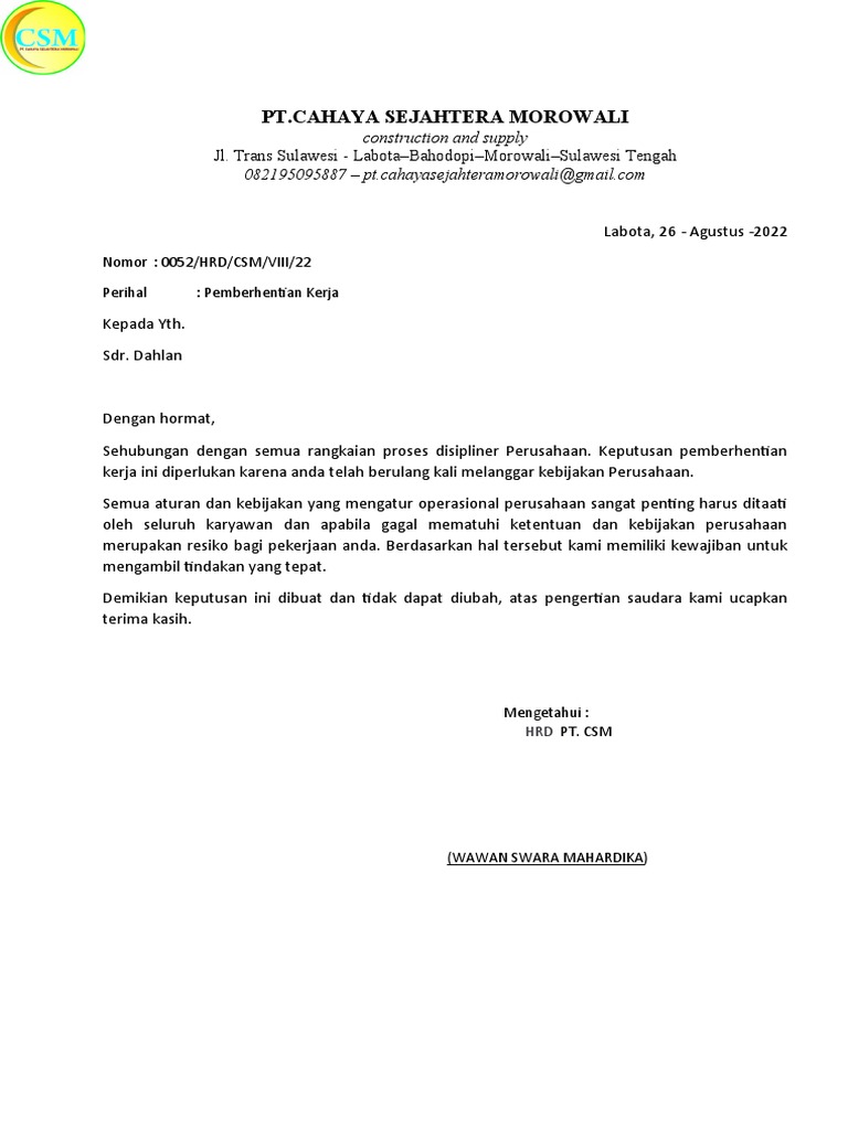 Surat Pemecatan | PDF