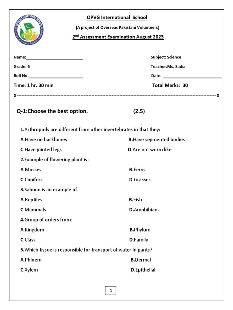 Grade 6 science 2nd assessment pdf