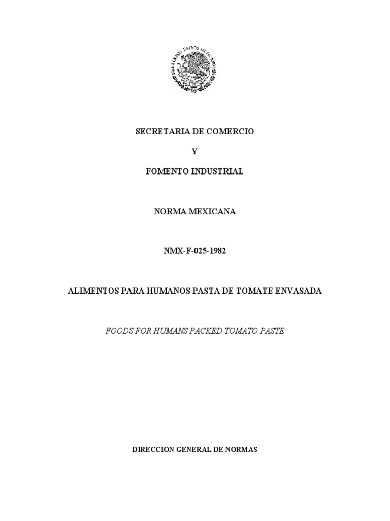 Norma NMX-F-025-1982 Pasta de Tomate | PDF | Alimentos | Arsénico