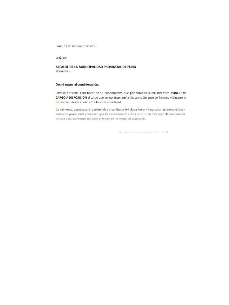 Carta Cargo A Disposicion | PDF