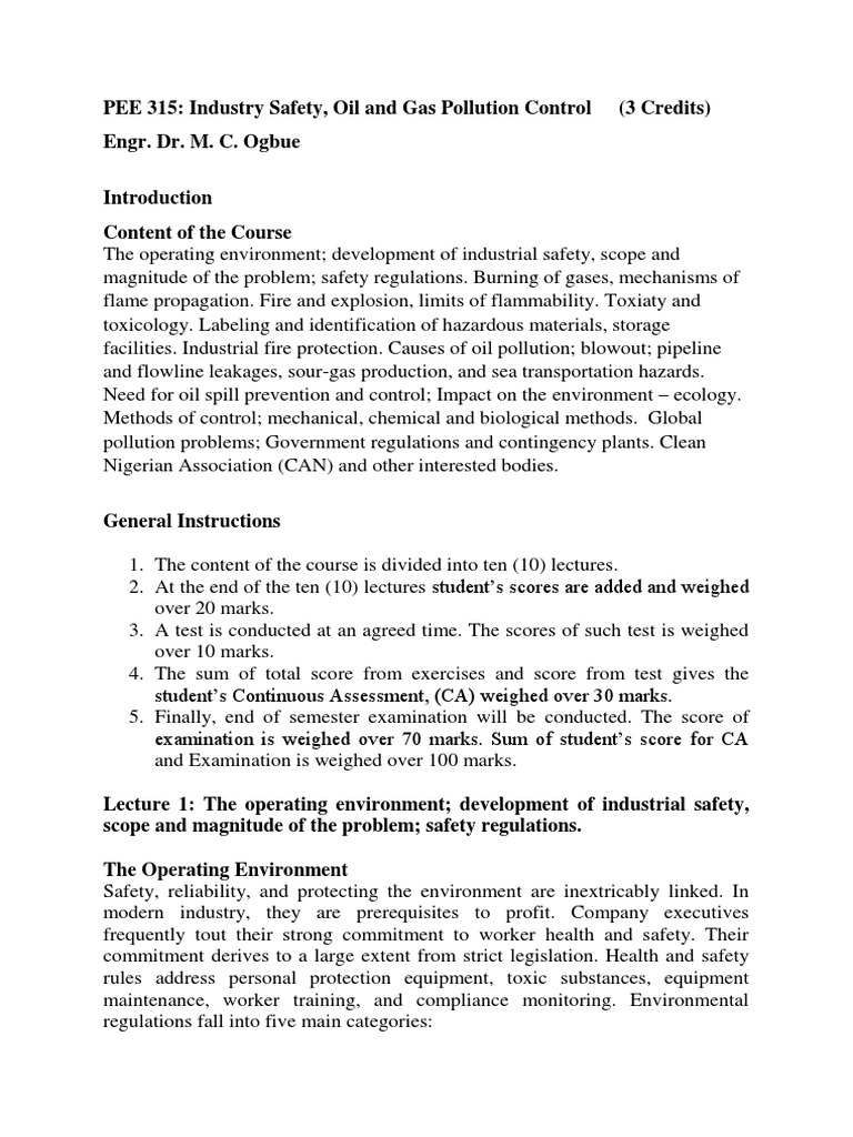 Oil and Gas Safety & Pollution Control | PDF