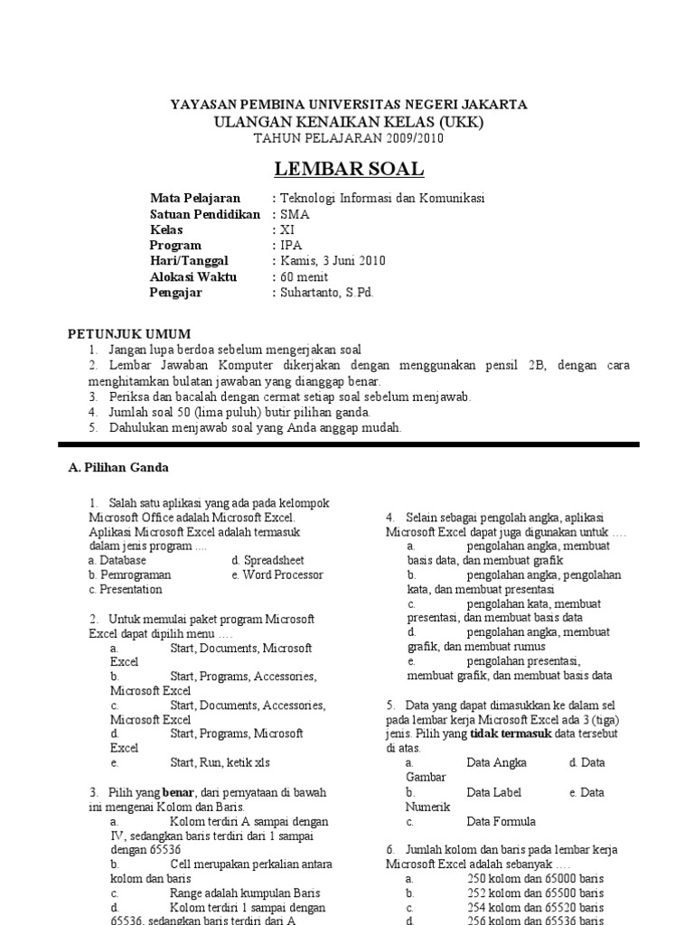 Contoh Soal Ukk Kelas Xi Tik