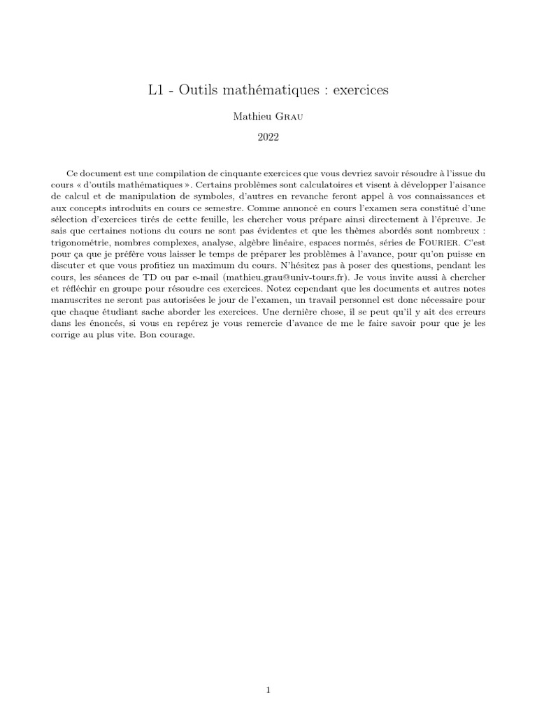 Outil Math Exo | PDF | Espace vectoriel | Base (algèbre linéaire)