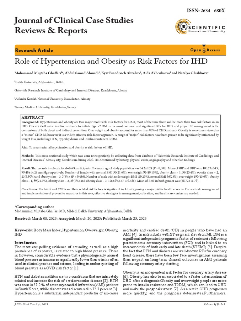 Role of Hypertension and Obesity As Risk Factors For Ihd | PDF