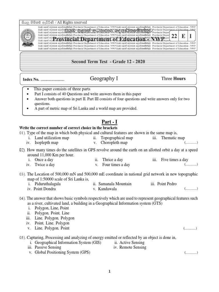 Grade 12 Geography 2nd Term Test Paper 2020 North Western Province PDF