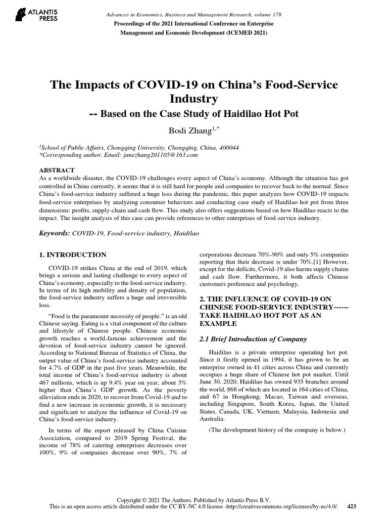 The Impacts of COVID-19 On Chinas Food-Service in | PDF | Supply Chain ...