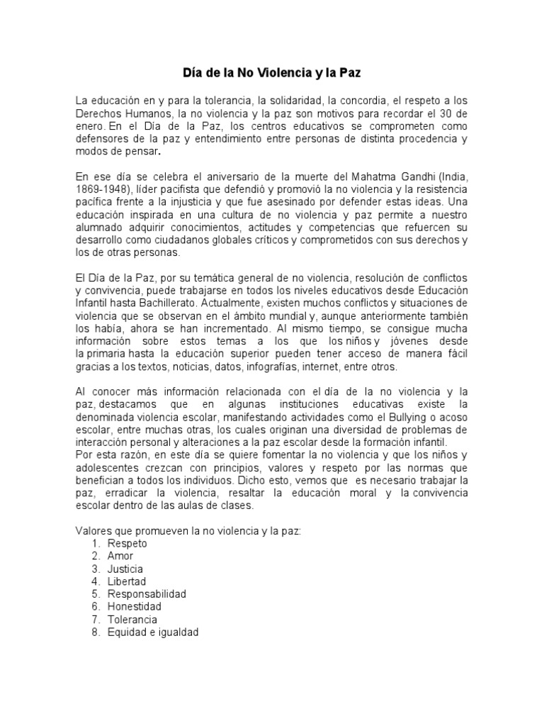 Día de La No Violencia y La Paz | PDF | Ciencias sociales | Relaciones ...