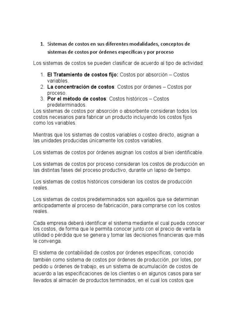 Sistemas de Costos en Sus Diferentes Modalidades | PDF | Costo ...