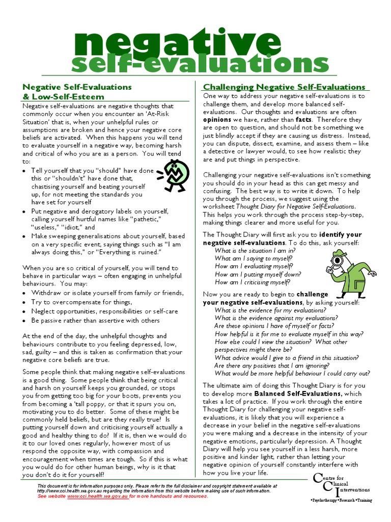 Self-Esteem Information Sheet - 05 - Negative Self-Evaluations | PDF