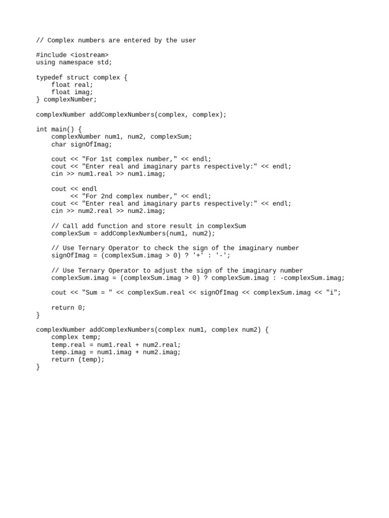 C++ Complex Numbers by Passing Structure | PDF