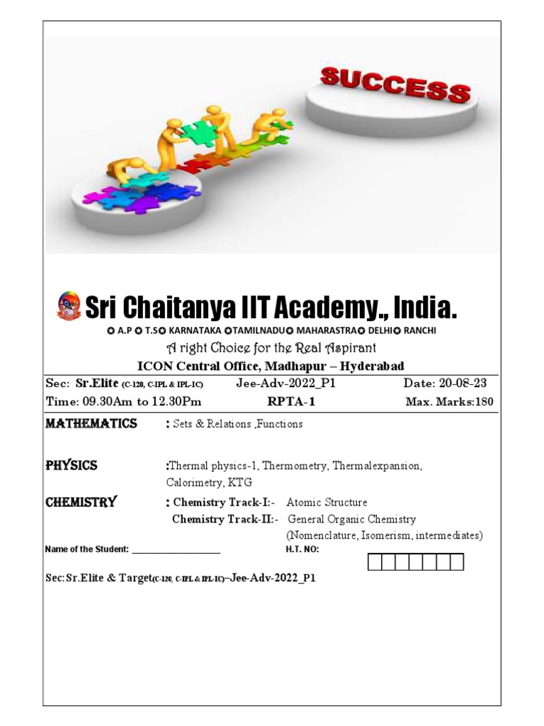 JEE Advanced 2022 Sr. Elite Paper 1 | PDF | Gases | Atomic Orbital