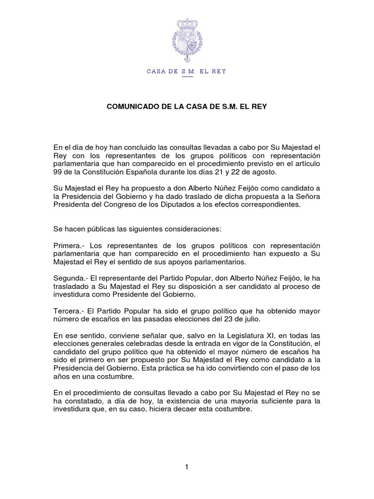 Comunicado de La Casa Del Rey PDF España Responsabilidad