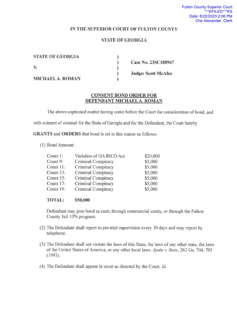 Consent Bond Order for Michael A. Roman | PDF | Politics | Law