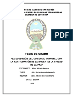 Tesis de Grado: Universidad Mayor de San Andrés Facultad de Ciencias Económicas Y Financieras Carrera de Economía