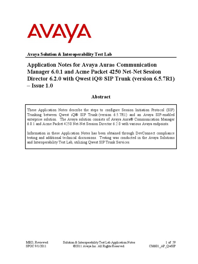 Avaya Sbc 10.1