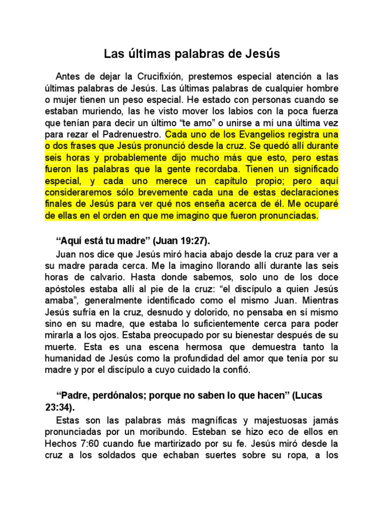Las últimas Palabras De Jesús Pdf Jesús Oración