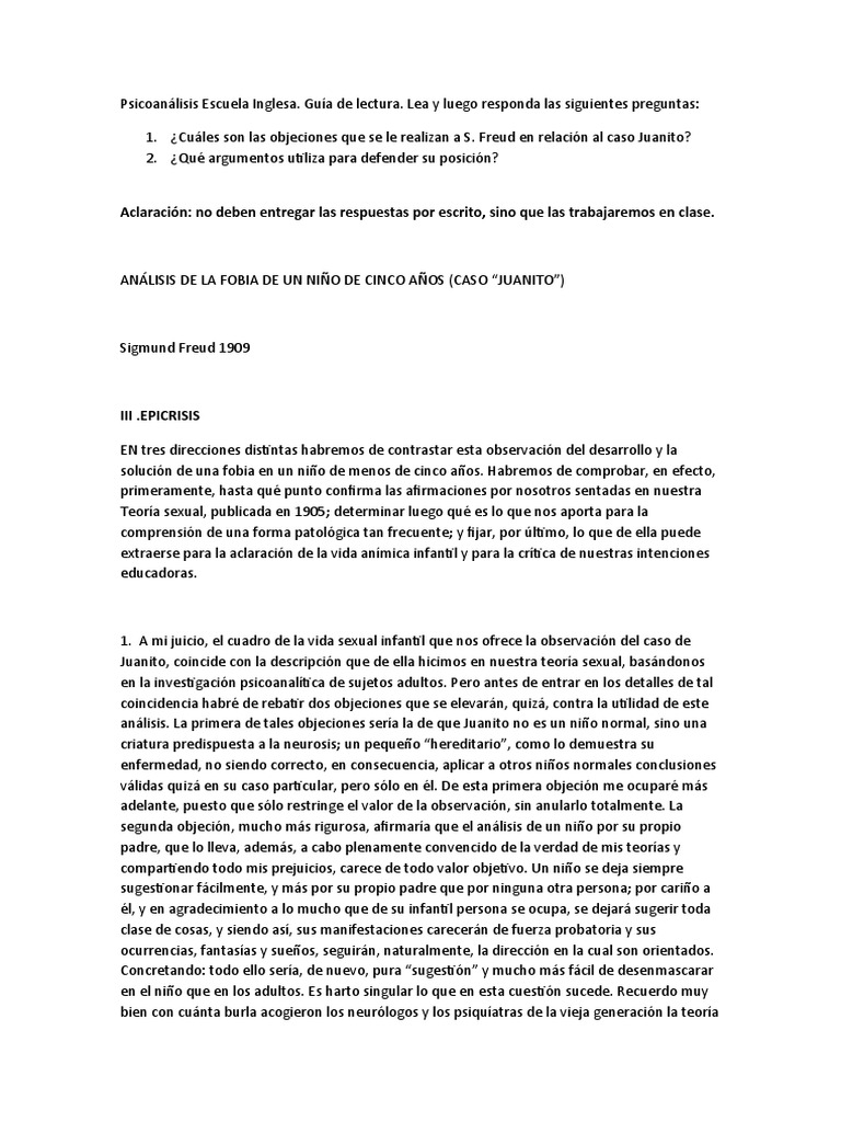 Análisis del Caso Juanito en Freud | PDF | Psicoanálisis | Neurosis
